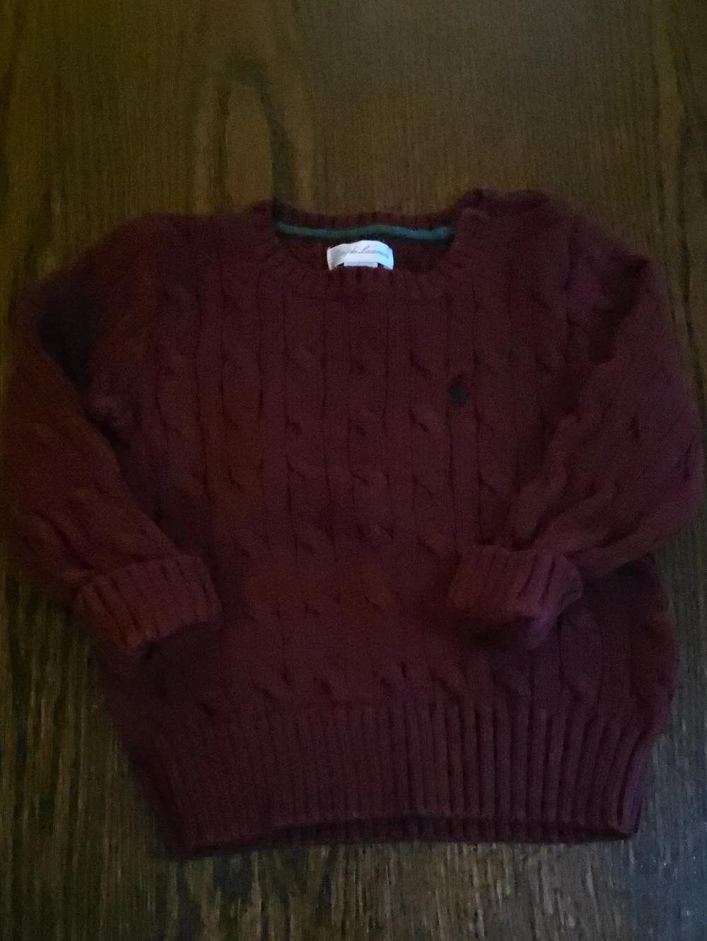 Ralph Lauren Maroon Cable Knit Crew Sweater